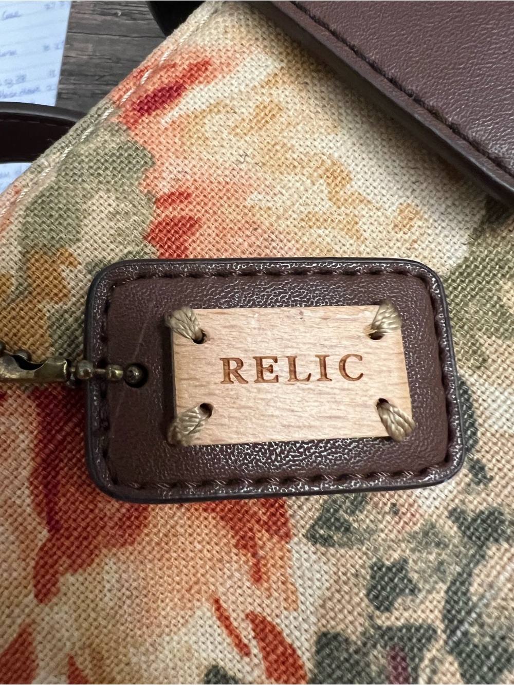 Relic Floral Canvas tapestry Shoulder Bag with Brown Trim EUC - Picture 7 of 9